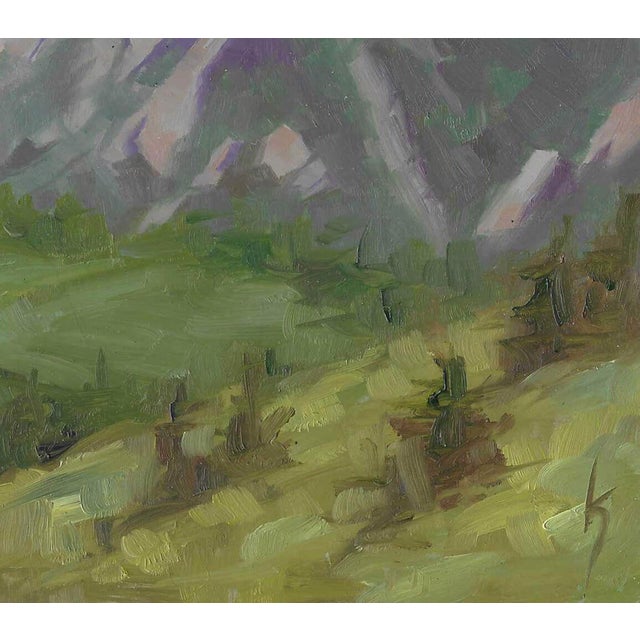 Early 21st Century Flatirons by Kirsten Savage | Oil on panel Painting of rocky mountains under a blue sky For Sale - Image 5 of 5