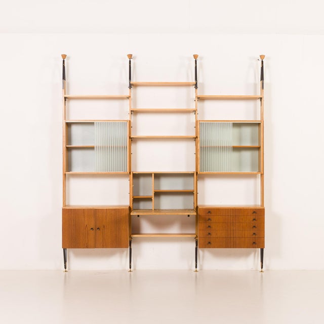 1960s Mid-Century Floor to Celling Wall Unit in Teak and Ash, Czechoslovakia, 1960s For Sale - Image 5 of 18