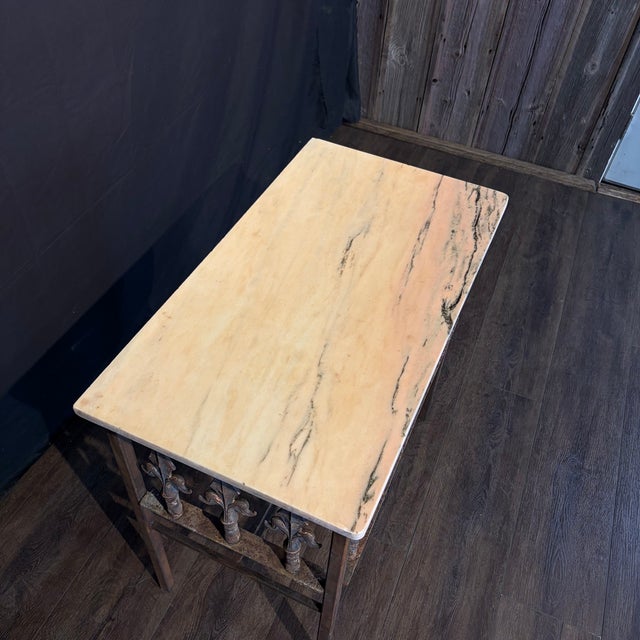 Antique French Wrought Iron Console Table With Marble Top | Balcony Railing Console For Sale - Image 4 of 11