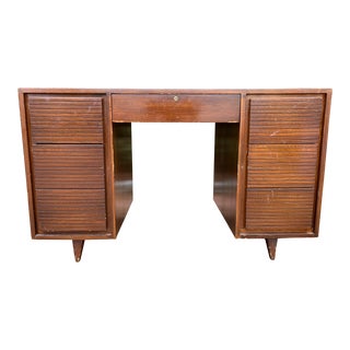 1960s Mid Century Slat Wood Desk For Sale