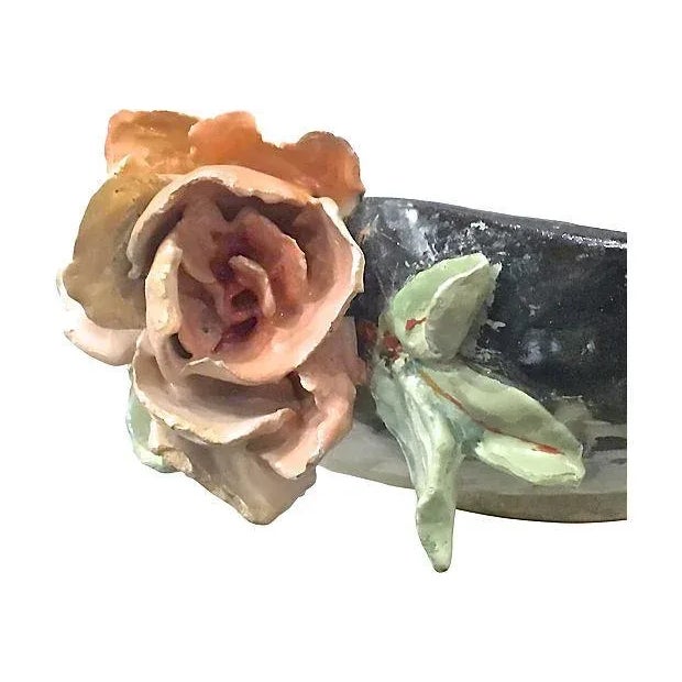 Green Antique French Barbotine Majolica Floral Bowl For Sale - Image 8 of 9