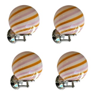 Contemporary Amber and Pink “Rods” Murano Glass Wall Sconces - Lot of 4 For Sale
