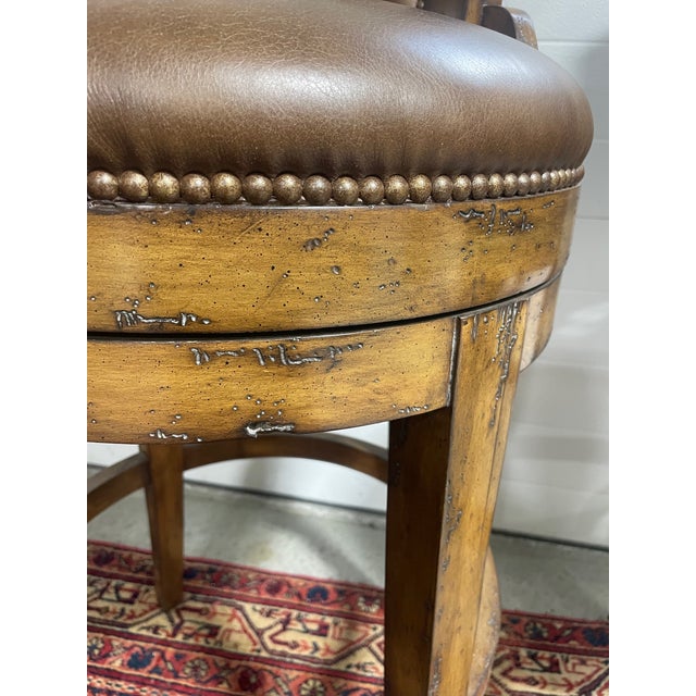 Marge Carson Leather Swivel Barstools For Sale - Image 4 of 11