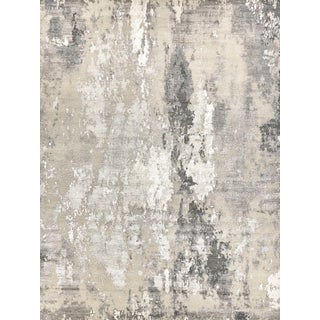 Exquisite Rugs Cosmo Hand-Knotted New Zealand Wool & Bamboo Silk Silver/Gray/Ivory Rug-12'X15' For Sale