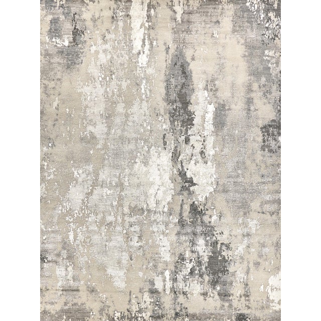 Exquisite Rugs Cosmo Hand-Knotted New Zealand Wool & Bamboo Silk Silver/Gray/Ivory Rug-12'X15' For Sale