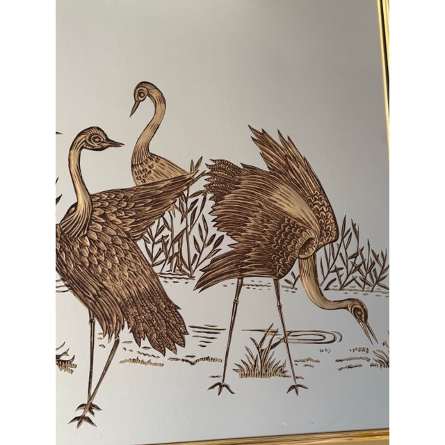 Vintage 1980s Sharon Concept by Reliable Mfg. Co. Gold Etched Crane & Bamboo Wall Mirror — Chinoiserie Style For Sale - Image 10 of 12