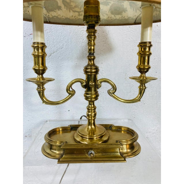 This beautiful brass lamp is made from a converted English candlestick, Circa 1820. The custom shade was made from an...