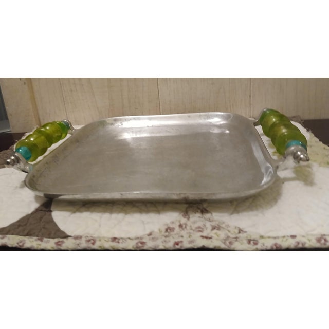 Cast Aluminum Oceana Tray or Platter Hand Crafted Lucite Bead Handles For Sale In Naples, FL - Image 6 of 6