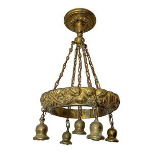 Antique Ornate Heavy Gilt Bronze Fruit Veggie Relief Ceiling Fixture Chandelier
