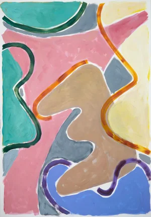 "Layered Curvilinear Forms" Contemporary Abstract Mixed-Media Painting