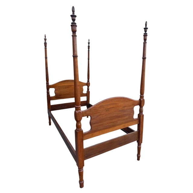 Fine antiques in superb condition. Pair of 19th Century Antique Solid Cherry Wood Four Poster Twin Beds - English...