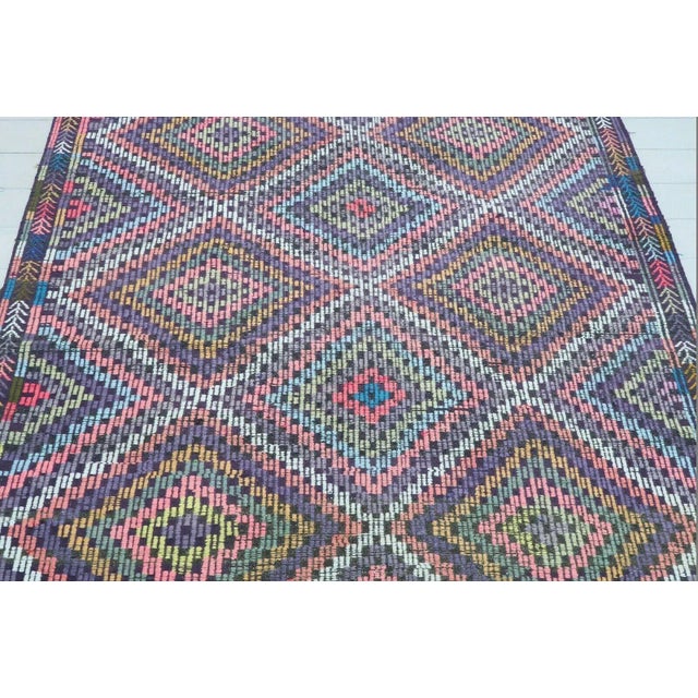 Traditional Diamond Designed Vintage Turkish Kilim Rug - 65"x110" For Sale - Image 3 of 13