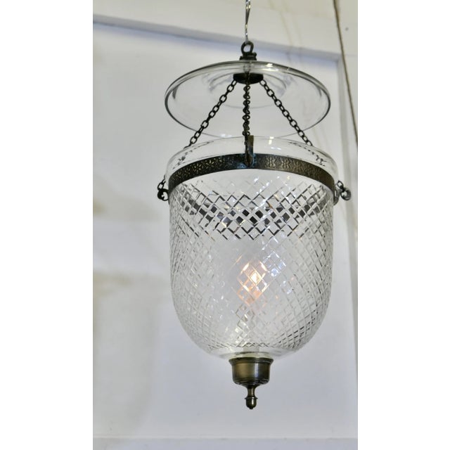 Hand Blown Diamond Cut Crystal Bell Jar Lantern For Sale - Image 5 of 7