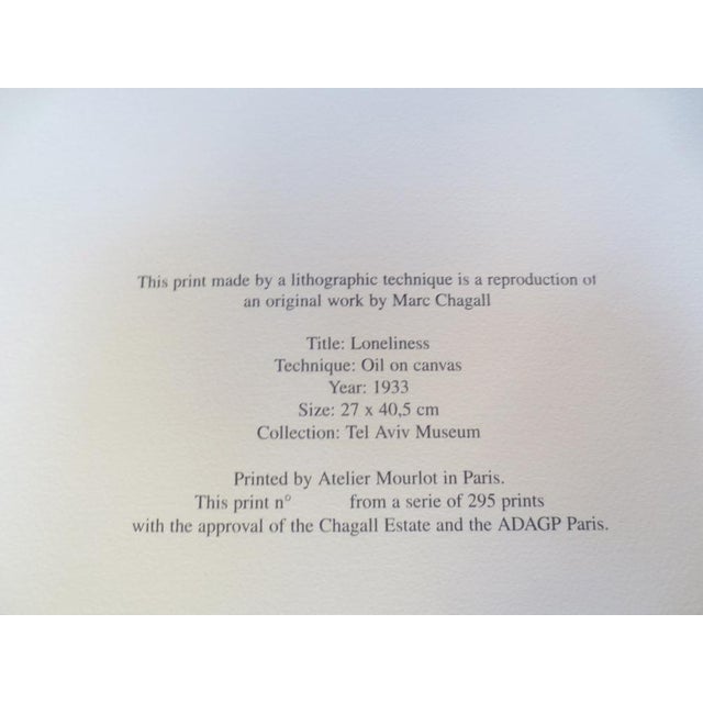 Modern After Marc Chagall, Solitude, Lithograph For Sale - Image 3 of 4