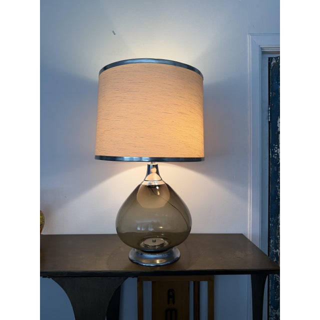 Vintage Italian Smoked Glass and Chrome Table Lamp, 1980s For Sale - Image 12 of 18