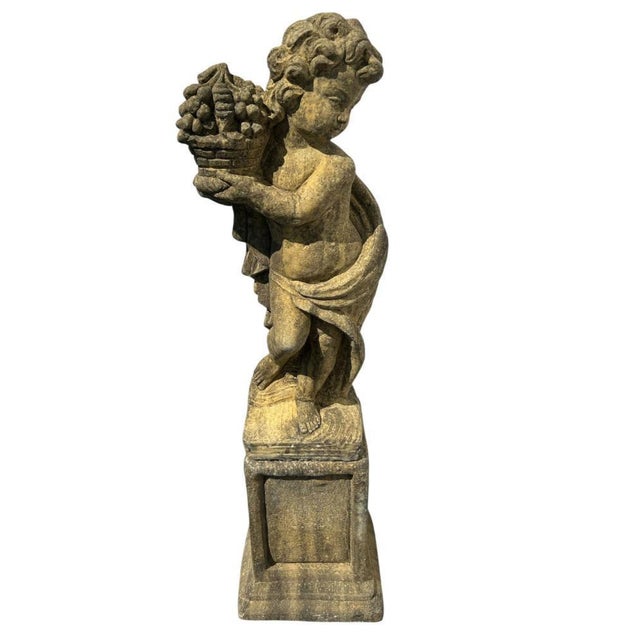 English Four Season Cherub Statues in Stone, Set of 4 For Sale - Image 6 of 18