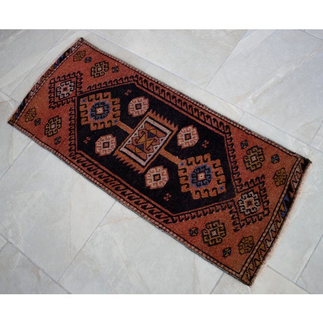 Turkish Rug Hand-Knotted Medallion Pattern Yastik Rug Entry Decor Doormat Rug - 17'' X 40'' For Sale - Image 6 of 8