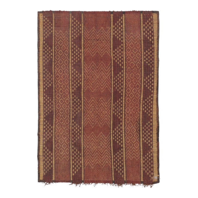 Vintage Tuareg Mat, Rich Burgundy With Tribal Geometric Patterns - Rug & Kilim For Sale