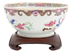 Chinese Famille Rose Porcelain Punch Bowl on Stand