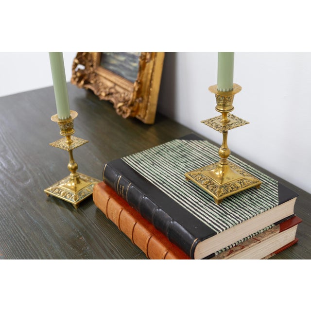 Antique English Brass Candlesticks, 1890s, Set of 2 For Sale - Image 12 of 15