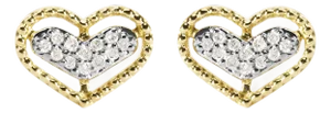 10K Yellow Gold 1/10 Cttw Diamond Heart and Beaded Halo Stud Earrings (I-J Color, I1-I2 Clarity)