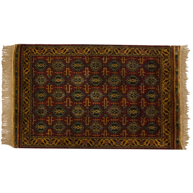 :: Allover covered field in geometric design elements symbolic of a germinating plant, finned floral guls with interior...