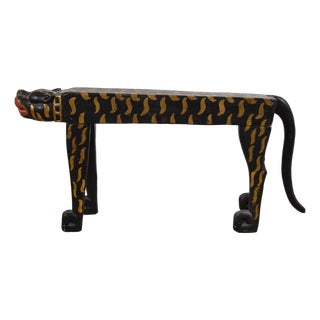 Mid-20th Century Hand-Carved Folk Art Cat Form Sculptural Bench For Sale