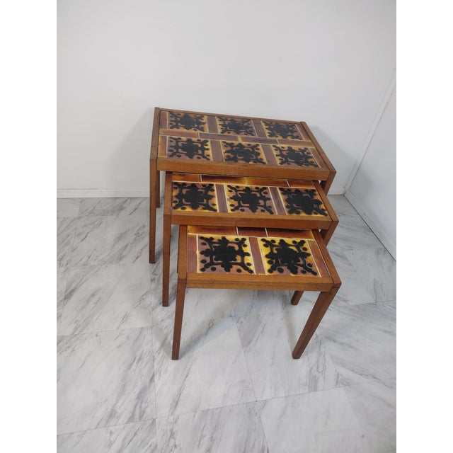 1960s Tile Top Nesting Tables - Set of 3 For Sale - Image 10 of 12
