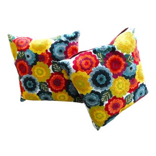MacKenzie-Childs Cosmos Flower Accent Pillows- a Pair For Sale
