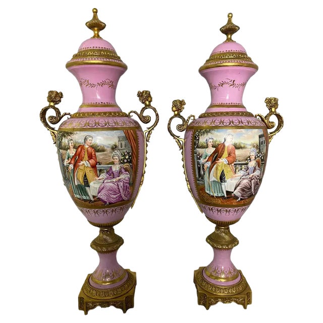 French Sèvres Porcelain Vases in Pink, 20th Century, Set of 2 For Sale