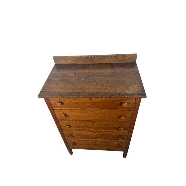 Early 20th Century Oak Five-Drawer Tall Chest of Drawers For Sale - Image 4 of 17