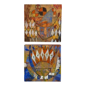 Fulgencio Lazo "Familia" Series Paintings on Wood - Set of 2, Framed