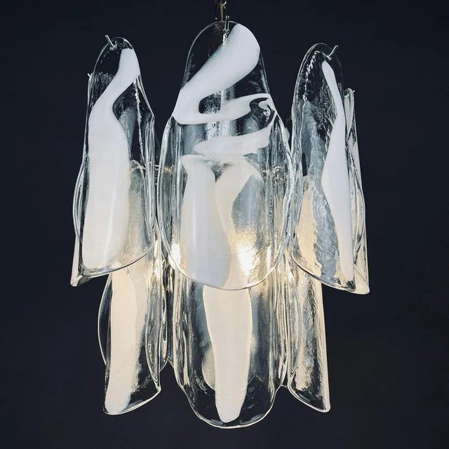 Mid-Century Modern 1960s Mazzega White Murano Glass Floral Chandelier For Sale - Image 3 of 12