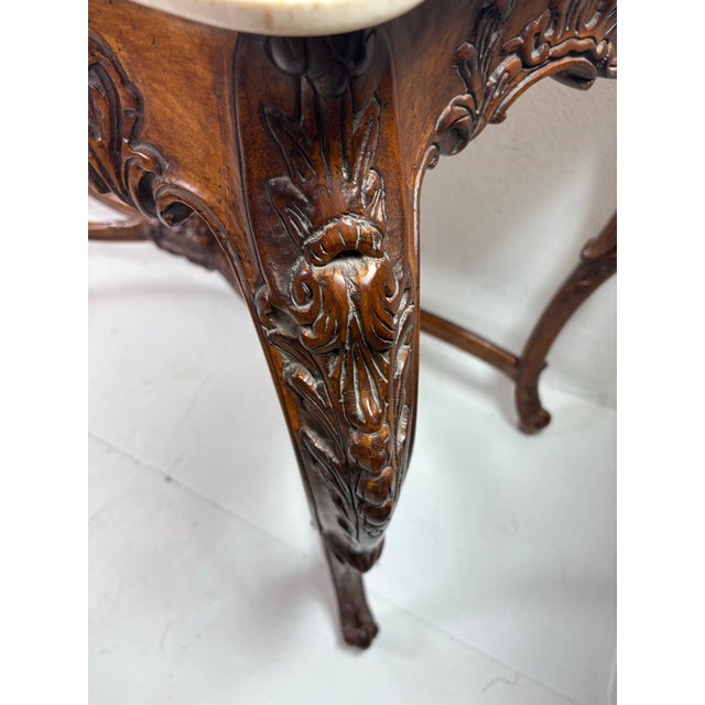 1900 - 1909 Antique Italian Marble Topped Hand Carved Walnut Console For Sale - Image 5 of 12