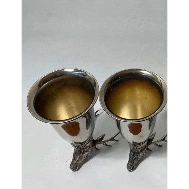 Hollywood Regency 1970's Gucci Stag Silver-Plated Large Stirrup Cup Goblets - Set of 2 For Sale - Image 3 of 8