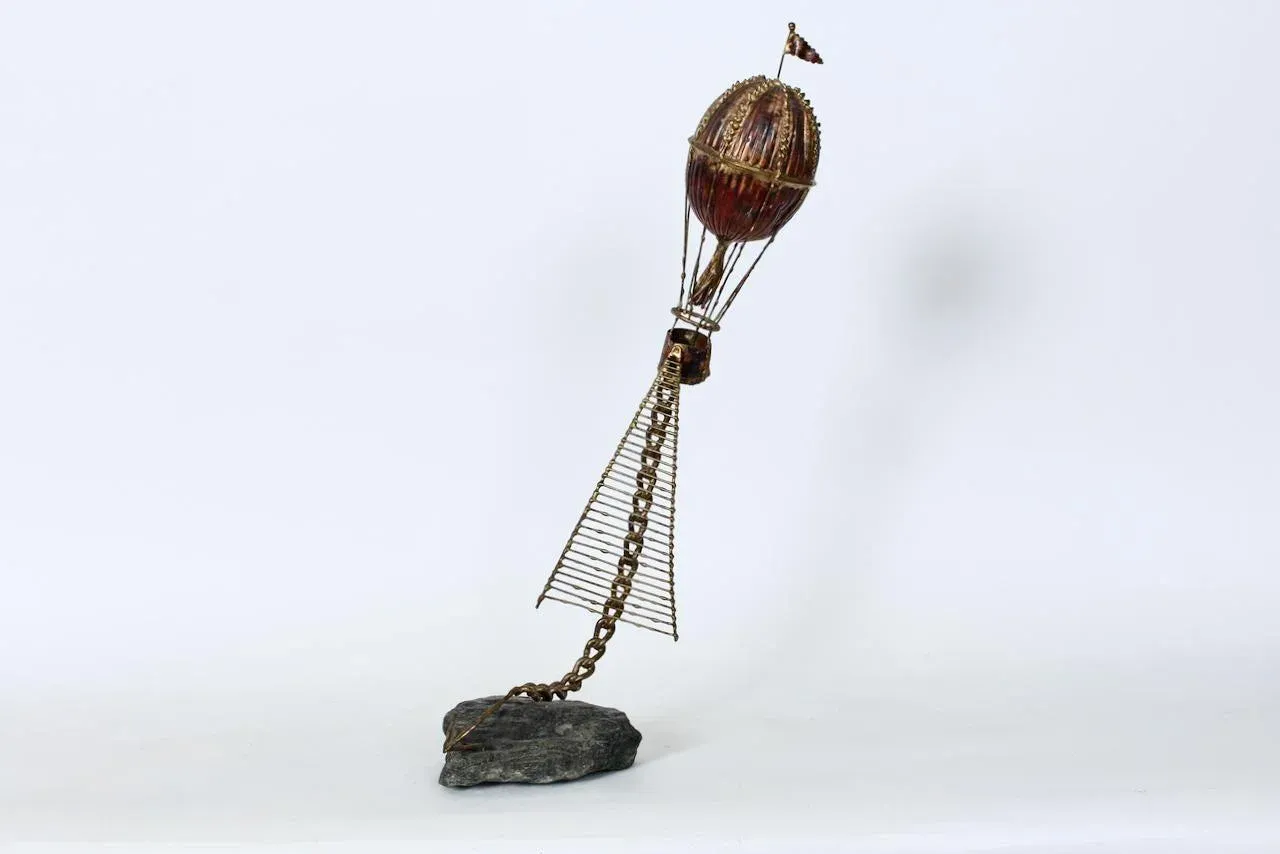 Brian Bijan Hot Air Balloon Table Top Sculpture in Copper, Brass