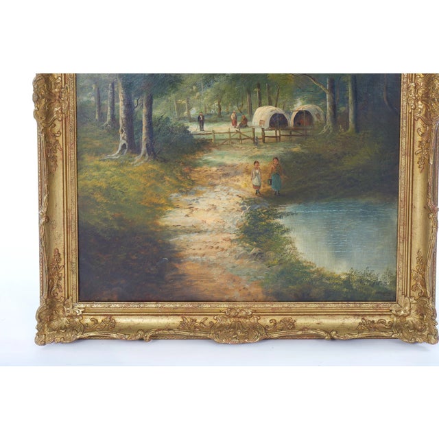 Wood 19th Century Continental School Lakeside Scene Oil Painting, Framed For Sale - Image 7 of 11