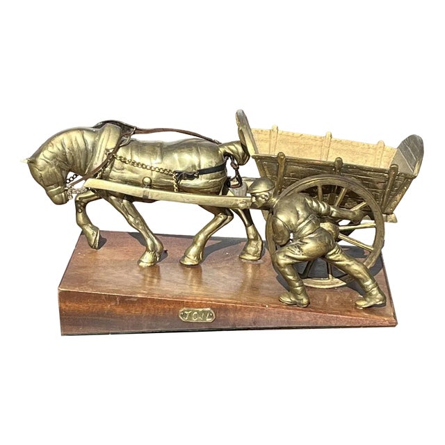 Large Brass Centrepiece of Farmer with His Horse & Cart For Sale