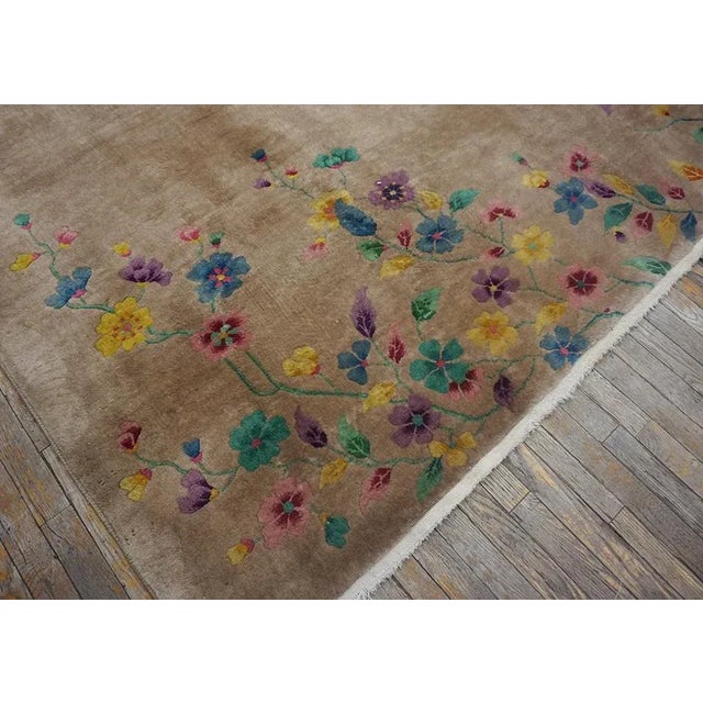 1920s Tan Sand Vase Floral Antique Chinese Art Deco Carpet 8'9" X 11'4" Knotted Wool Rug For Sale - Image 14 of 15