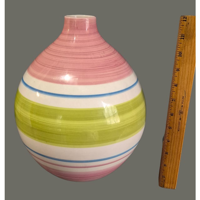 Mid-Century Modern Vintage Striped Multi Color Ceramic Vase Made in Portugal For Sale - Image 3 of 7