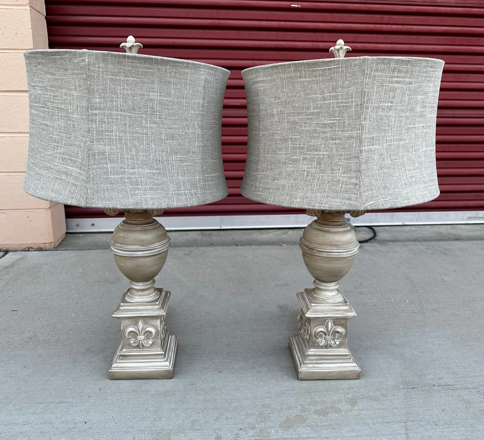 Regency Hill Becky Traditional Candlestick Table Lamps 24 3/4\" Tall Set Of 2 Antique Brass Gold Metal Ivory Linen Pleat Shade For Bedroom Living Room Bedside Nightstand House Home Office