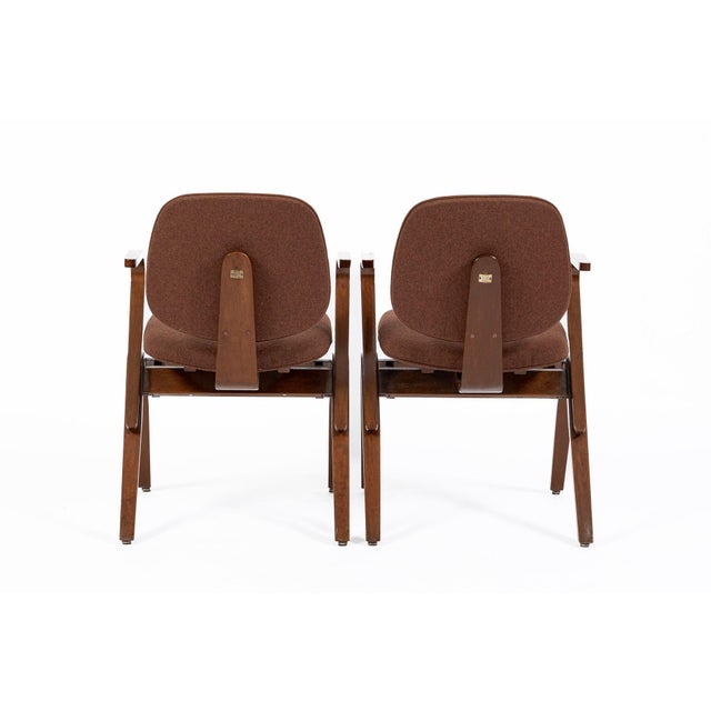 1950s Pair Mid Century Brown Plywood Arm Chairs by Joe Atkinson for Thonet For Sale - Image 5 of 12
