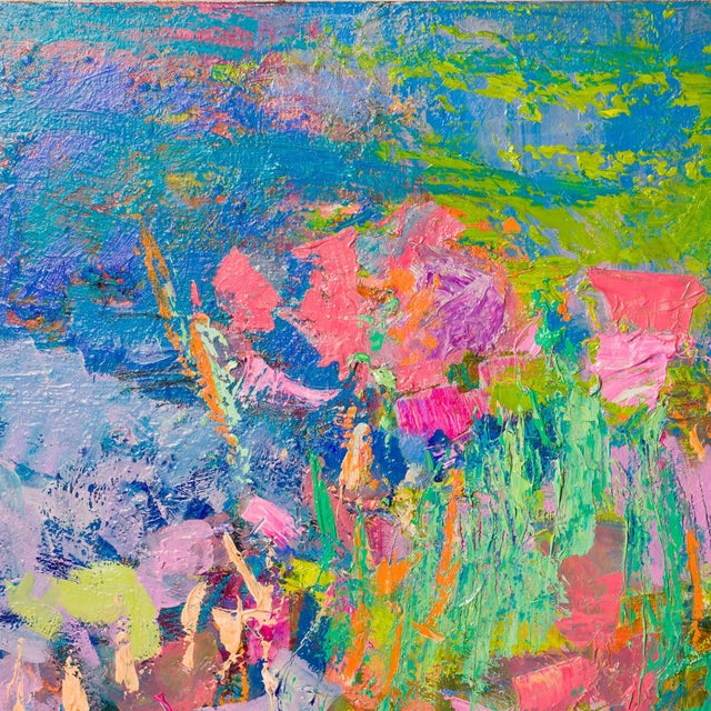 Abstract Forevermore 2 by Dorothy Fagan | Oil on Canvas Abstract floral landscape in vibrant colors For Sale - Image 3 of 5