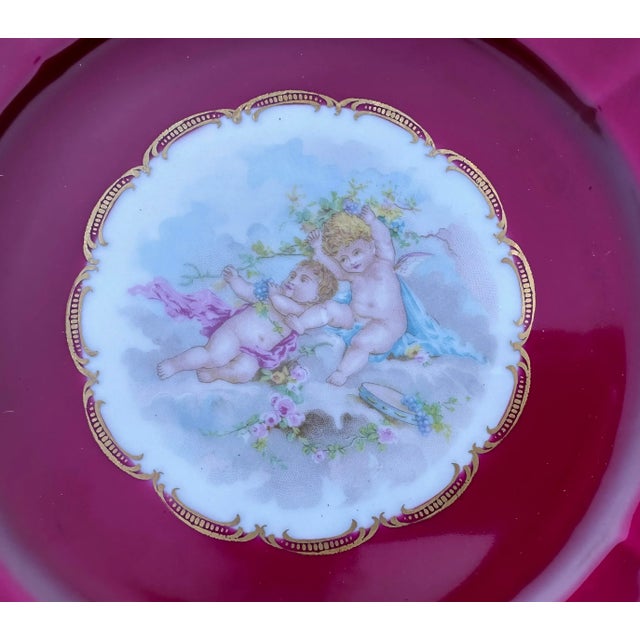 Vintage French Hand Painted Cherubs Gold Gilt Red Porcelain Decorative Plate. Rare find, Vintage Couleuvre Ligne Limoise...