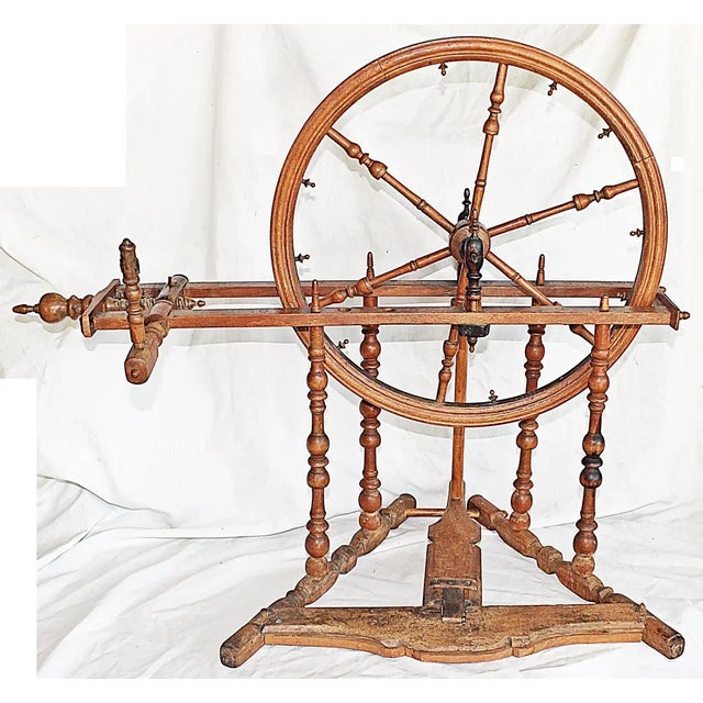 What a fun piece, a 19c miniature French spinning wheel, funtions but missing a couple parts, 3-4 small pieces replaced...