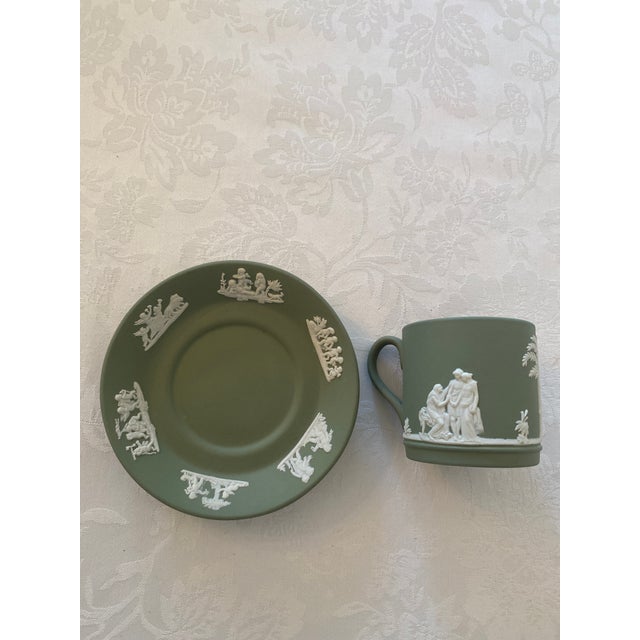 Late 20th Century Vintage Wedgwood Sage Jasper-Ware Demitasse/Espresso Cup and Saucer Mint Condition For Sale - Image 5 of 12