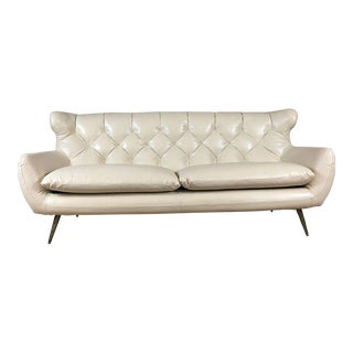 Jhs Wellington Antique Ivory Leather Sofa For Sale