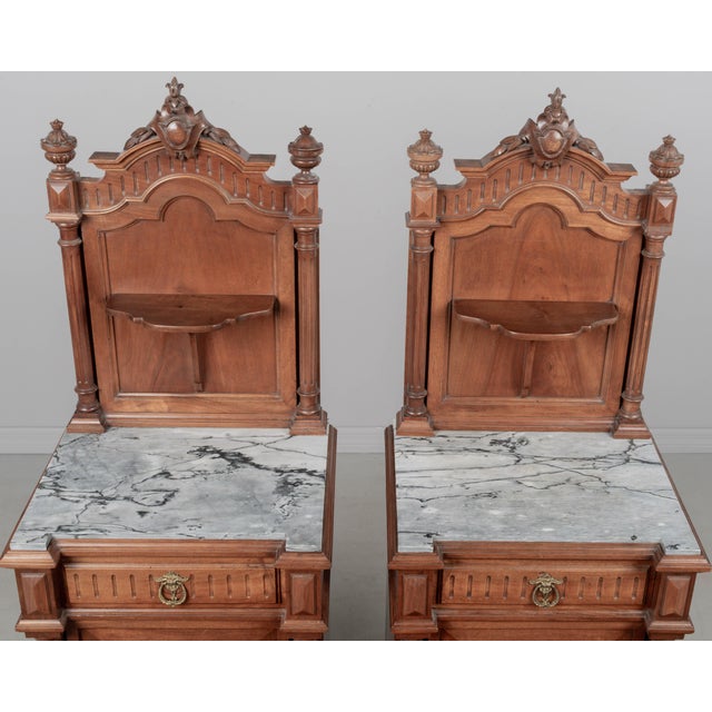 Pair of Italian Walnut Marble Top Nightstands For Sale - Image 9 of 10