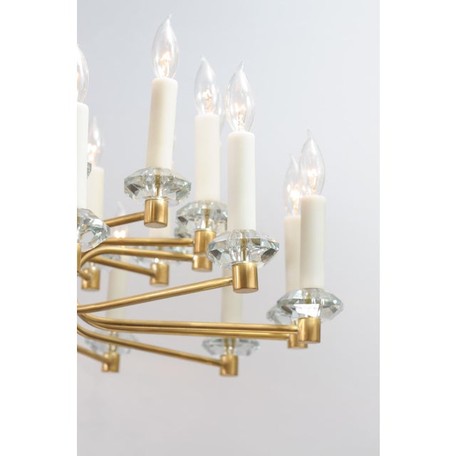 1950s 24-Light Crystal & Brushed Brass Chandelier in Manner of Sciolari For Sale - Image 9 of 14