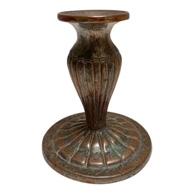 Vintage Copper Pewter Forged Candleholder For Sale